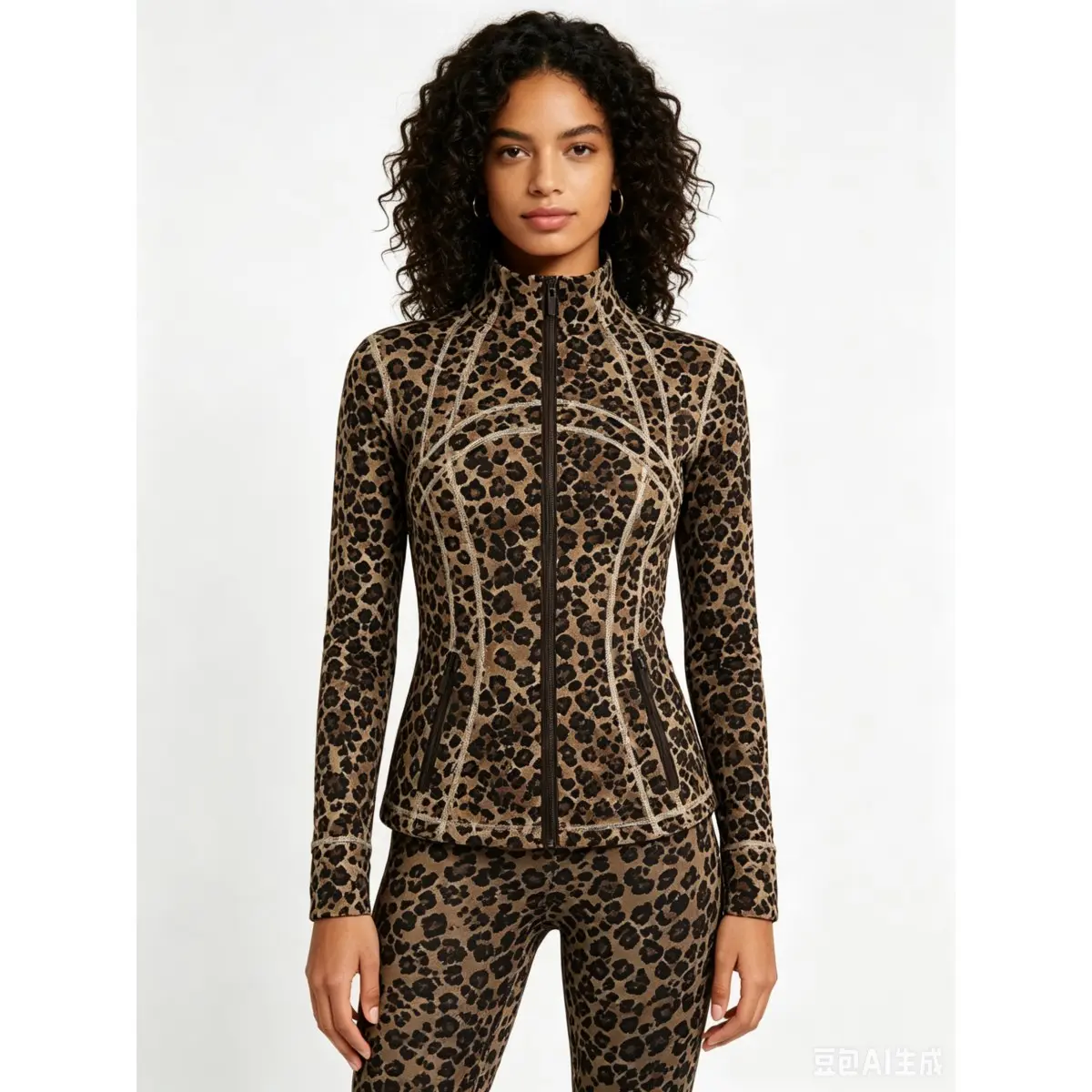 Women's Printed Sports Sweat Suit - Animal Pattern Leopard-Print Sportswear Set, Athleisure Style, Sweatset Style, Outdoor Sports Women's Clothes, Size S