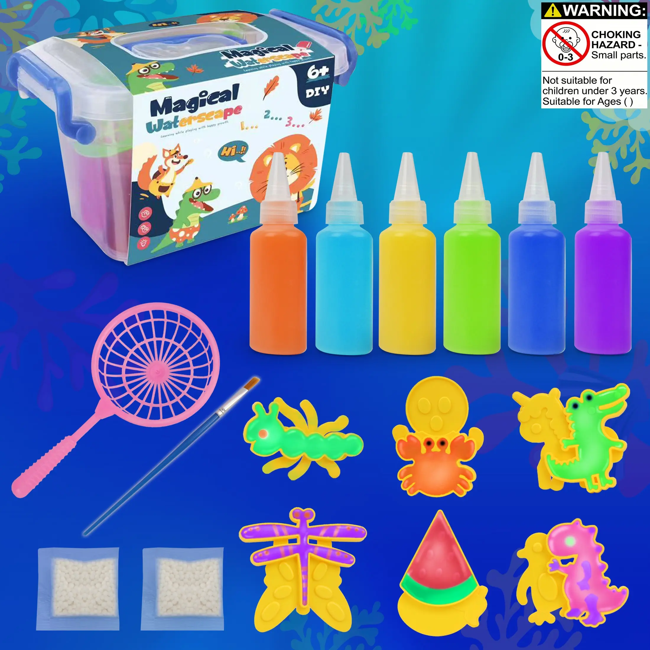 16-Piece Magic Water Sprite DIY Gel Toy Set, Includes 6 Bottles and 6 Two-Sided Molds, Perfect for Kids Aged 3+ Birthday Gifts