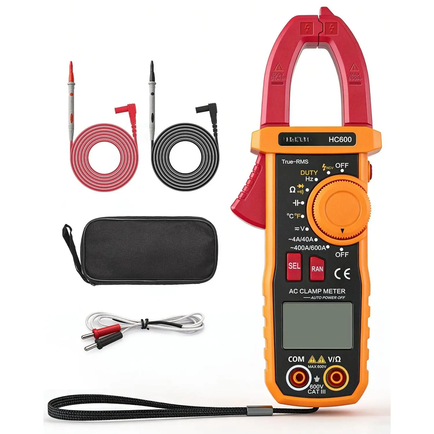 HC600 Clamp Meter for Electrician HVAC,600A True RMS Multimeter Cap 10000uF | 4000-Count Auto-Ranging Multimeter with NCV, , Temperature and Capacitance for HVAC and Electrical Work