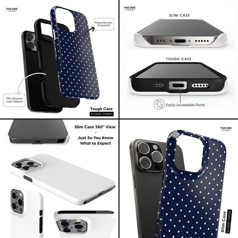 Navy Blue Polka Dot Phone Case for iPhone 16 15 14 13 12 11 Pro Max, Google Pixel – Custom Case Compatible with Samsung Galaxy S25