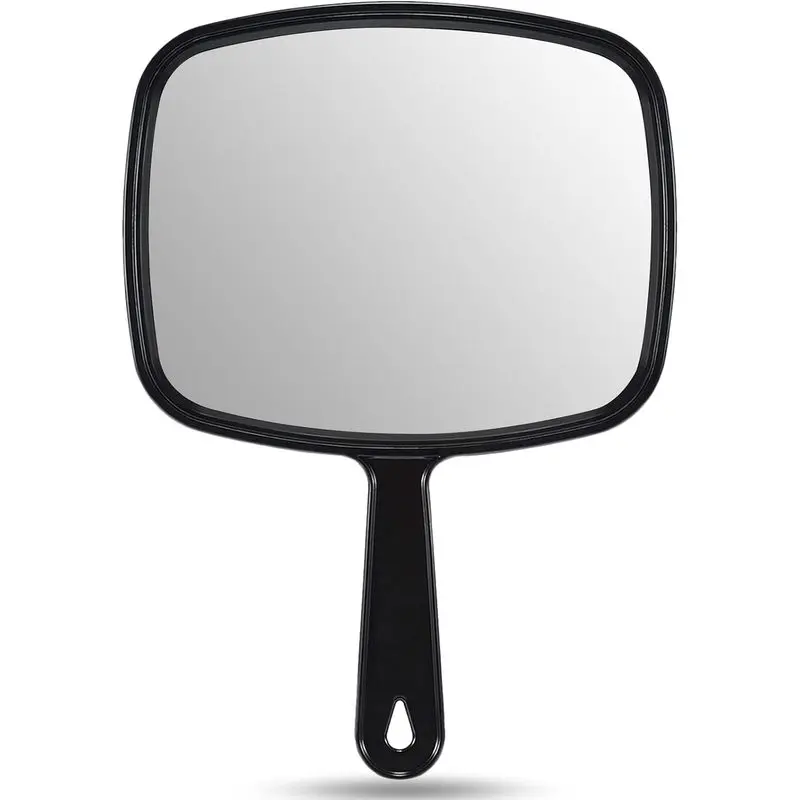 All Black Handheld Mirror with Handle for Personal Care and Makeup, Portable Travel Size, 9.3 x 6.6 in
