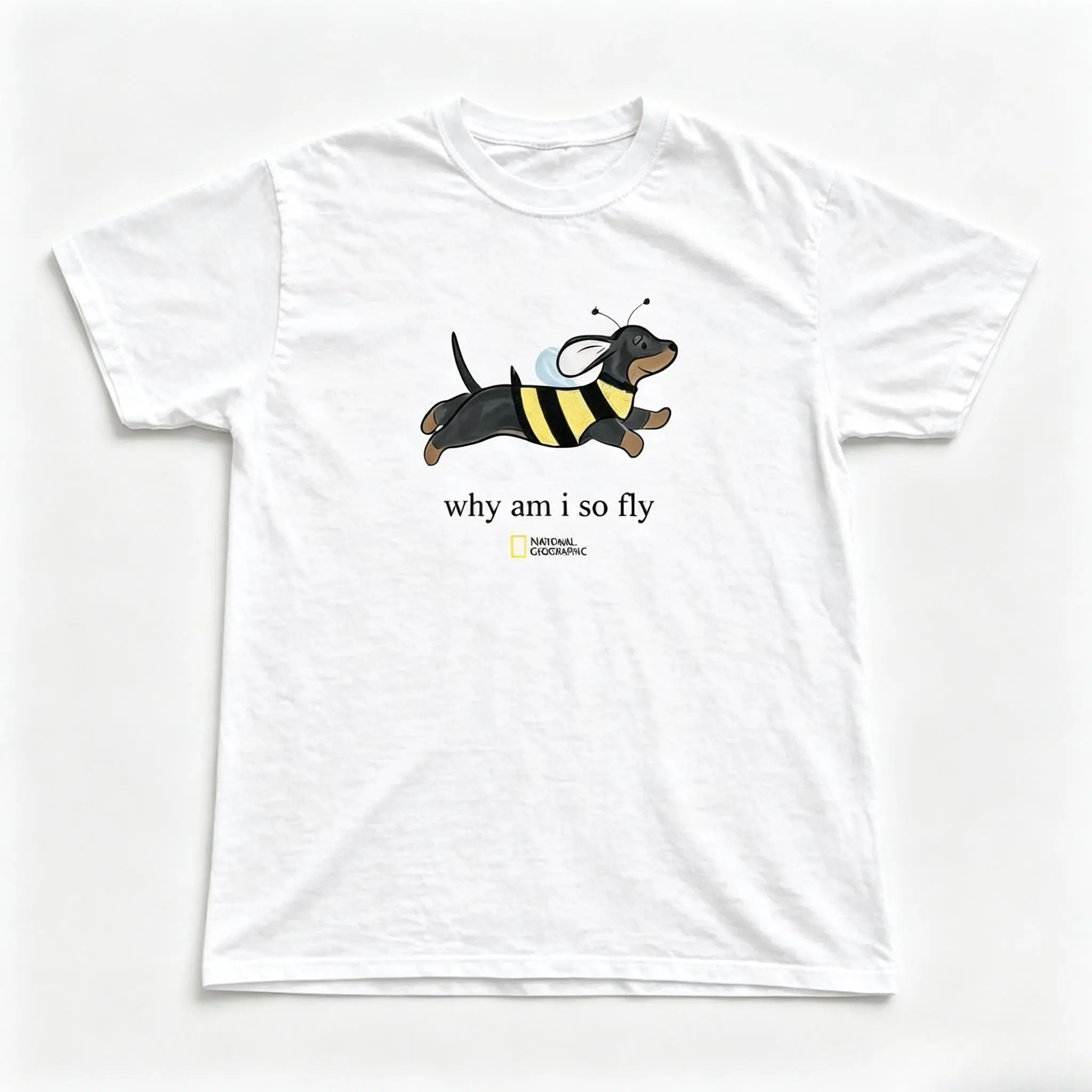 Women's National Geographic "Why Am I So Fly" Dachshund Graphic Print Cotton Short-Sleeve Top, Casual Regular Fit Breathable Womenswear T-Shirt
