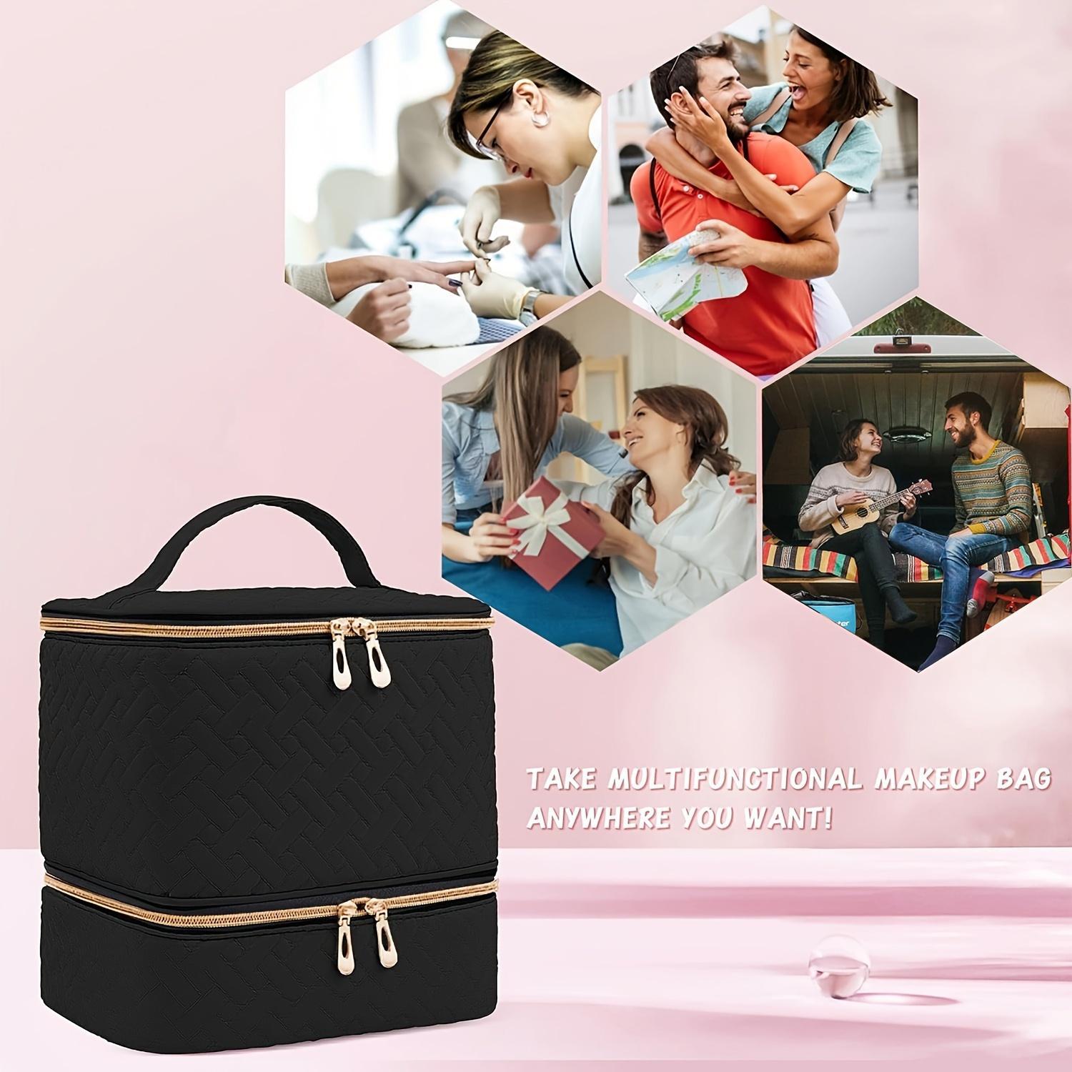 Double Layer Nail Polish Organizer Makeup Box, Portable Large Capacity Travel Case, Zipper, Durable and Lightweight