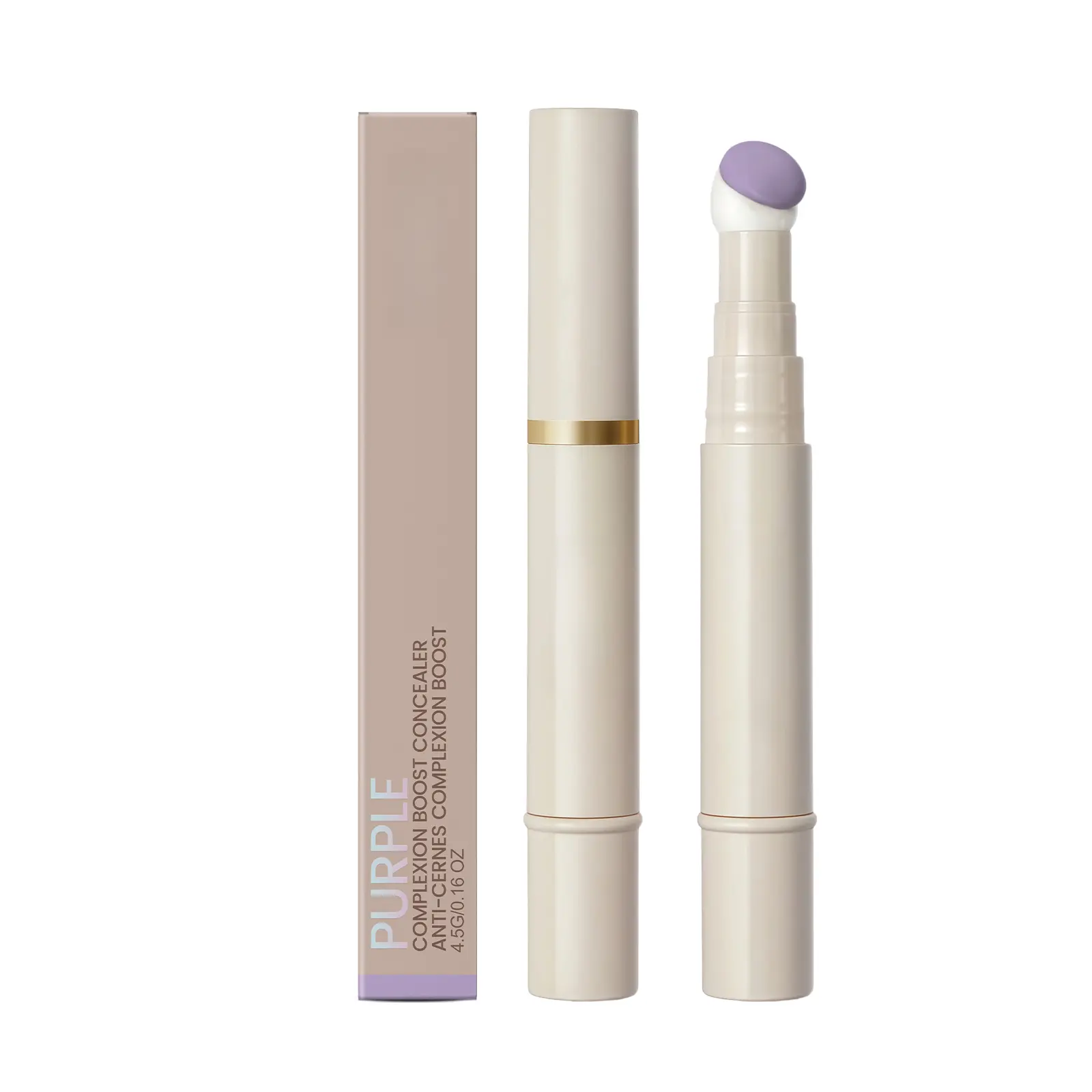 Purple Color Correcting Concealer Pen - Anti-Yellowing Brightening Cream Corrector for Dull Sallow Skin, Buildable Long-Lasting Tone Corrector with Sponge Applicator, Evens & Brightens Complexion for Glowy Base Makeup