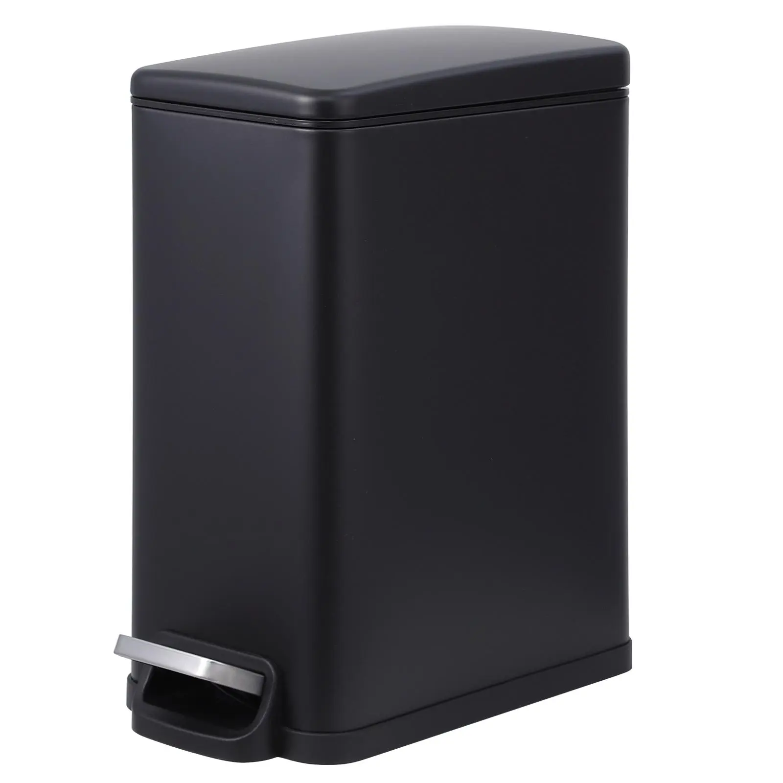 10L Black Stainless Steel Step Pedal Kitchen Trash Can - Slim Narrow, Soft Close & Stay Open Lid, Removable Inner Bucket, Space Saving Household Bin for Kitchen, Cabinet, Laundry