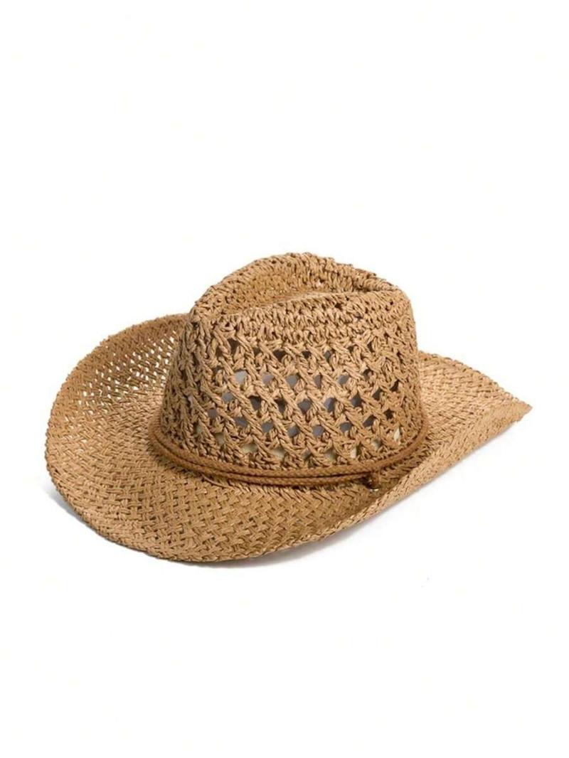 Women's Boho Style Straw Hat, Trendy Minimalist Sun Hat, Fashionable Sun Protection Hat for Summer, Stylish All-match & Exquisite Hat for Birthday Gift, Cowboy Style Hat