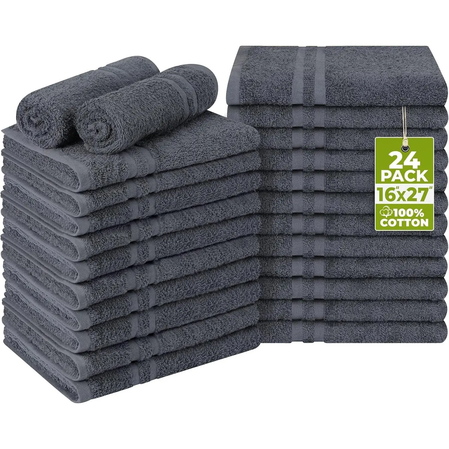 Cotton Bleach Proof Salon Towel 16 by 27 inches, Bleach Safe 100% Cotton Hand Towel for Gym, 24 Pack, Dark Grey