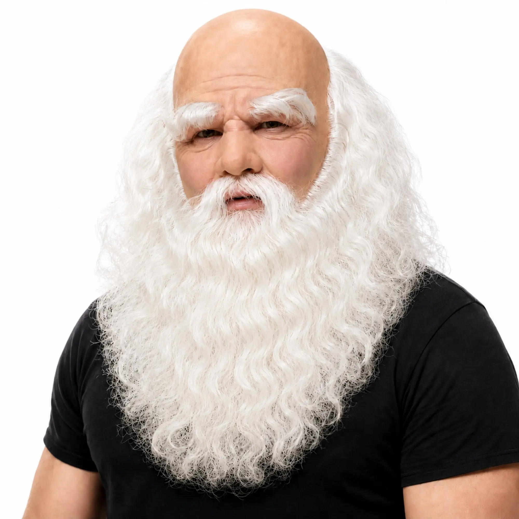 Realistic Bald Santa Claus Mask for Adults, Funny Old Man Full Head Mask with Long Beard, Halloween Christmas Cosplay Party Costume Props