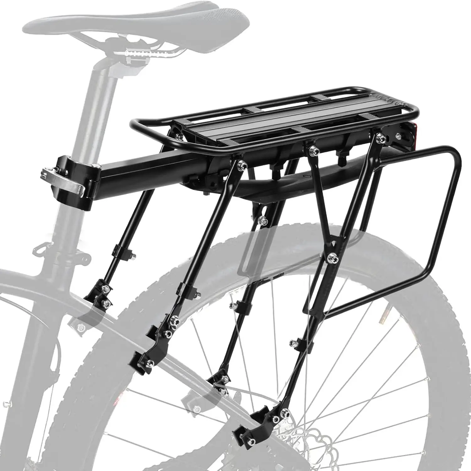 Rear Bike Rack, 300 LB Capacity Quick Release Bike Cargo Racks with Mudguard and Reflective, Adjustable Aluminum Alloy Ebike Carrier Rack for 26"-29" Frames