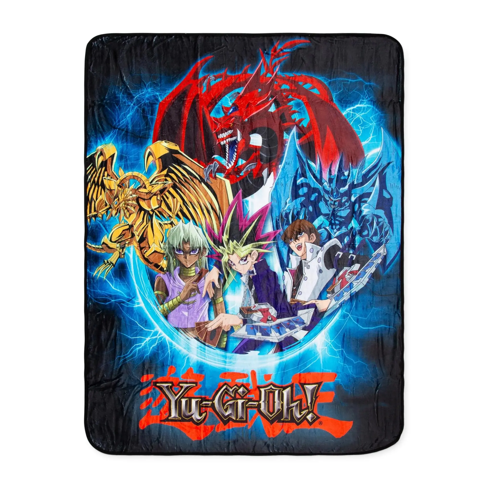 Yu-Gi-Oh!Classic Trio Egyptian Gods Lightning Black Background Flannel Throw Blanket Soft Plush Lightweight Blanket for Sofa Bed Gaming Room Anime Duel Fan Gift