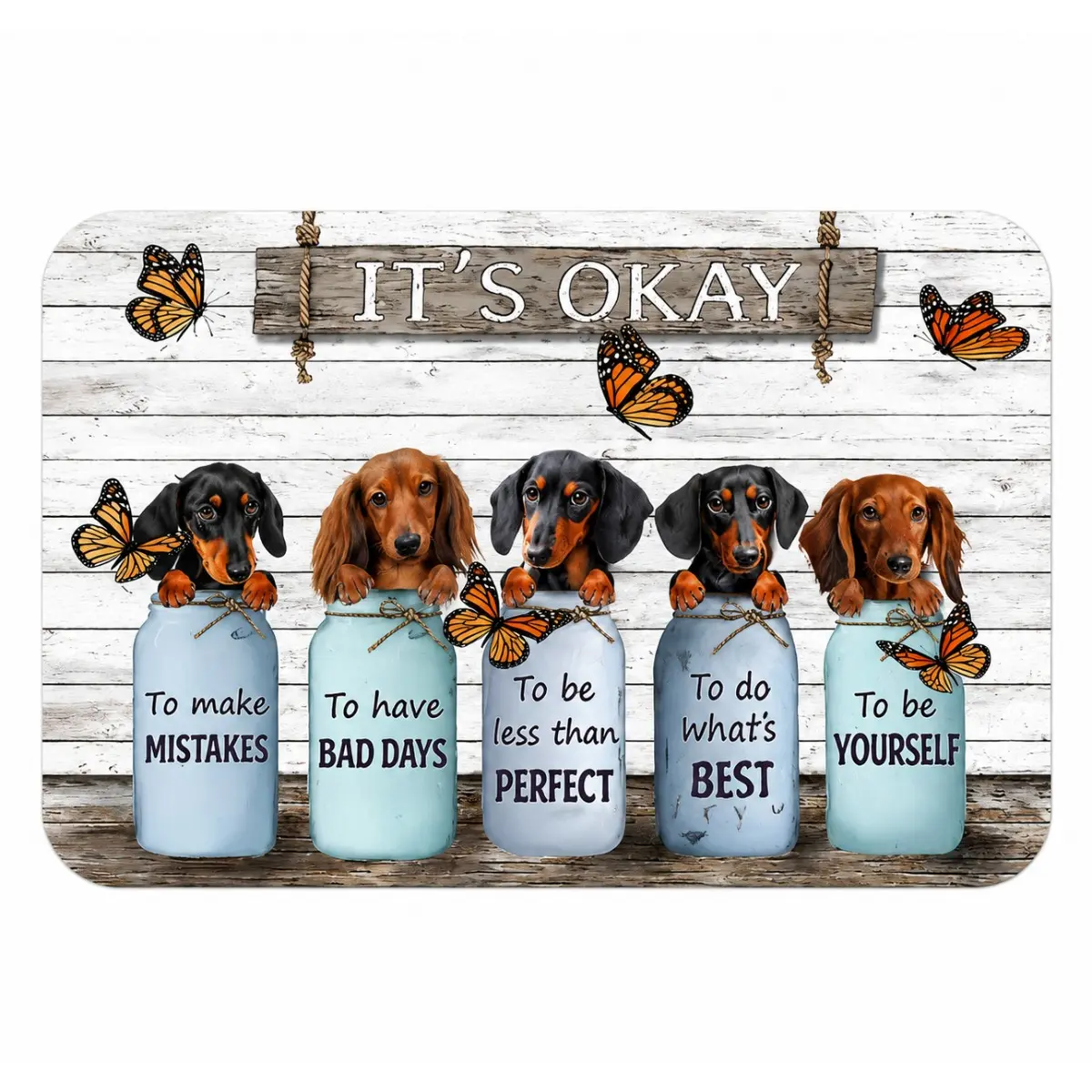 Dachshund Flannel Cotton Door Mat - Floral Print, Quick-Absorb Rectangular Door Entrance Rug for Dog Lovers, Pet-Themed Home Decor Gift