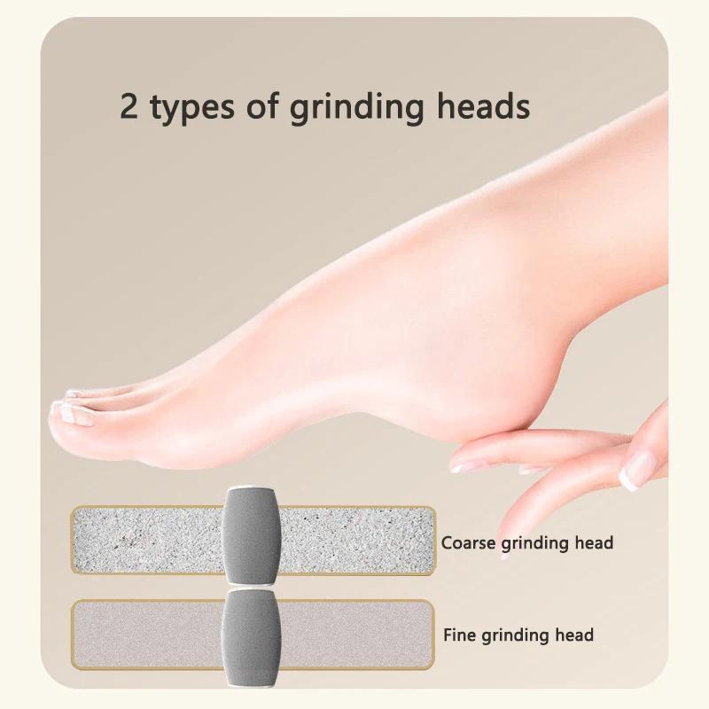 Electric Foot Grinder with 2 Grinding Heads - Rechargeable Callus Remover for Thick Hard Skin, Adjustable Thickness Polishing Foot Care Tool