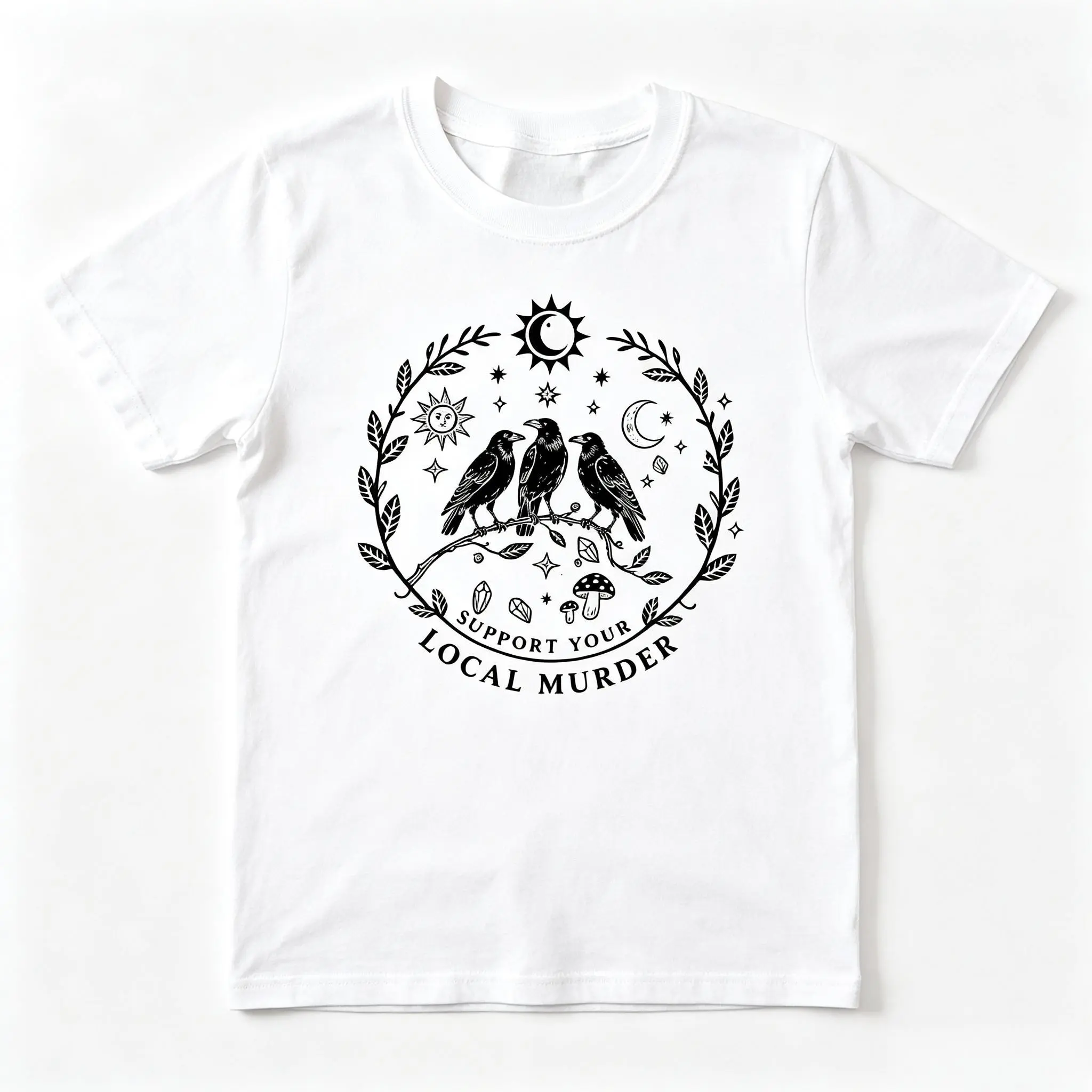 Support Your Local Murder Shirt for Crow Lovers, Nature Lovers, Funny Crow Shirt, Goblincore Shirt, Lunar Phase Shirt