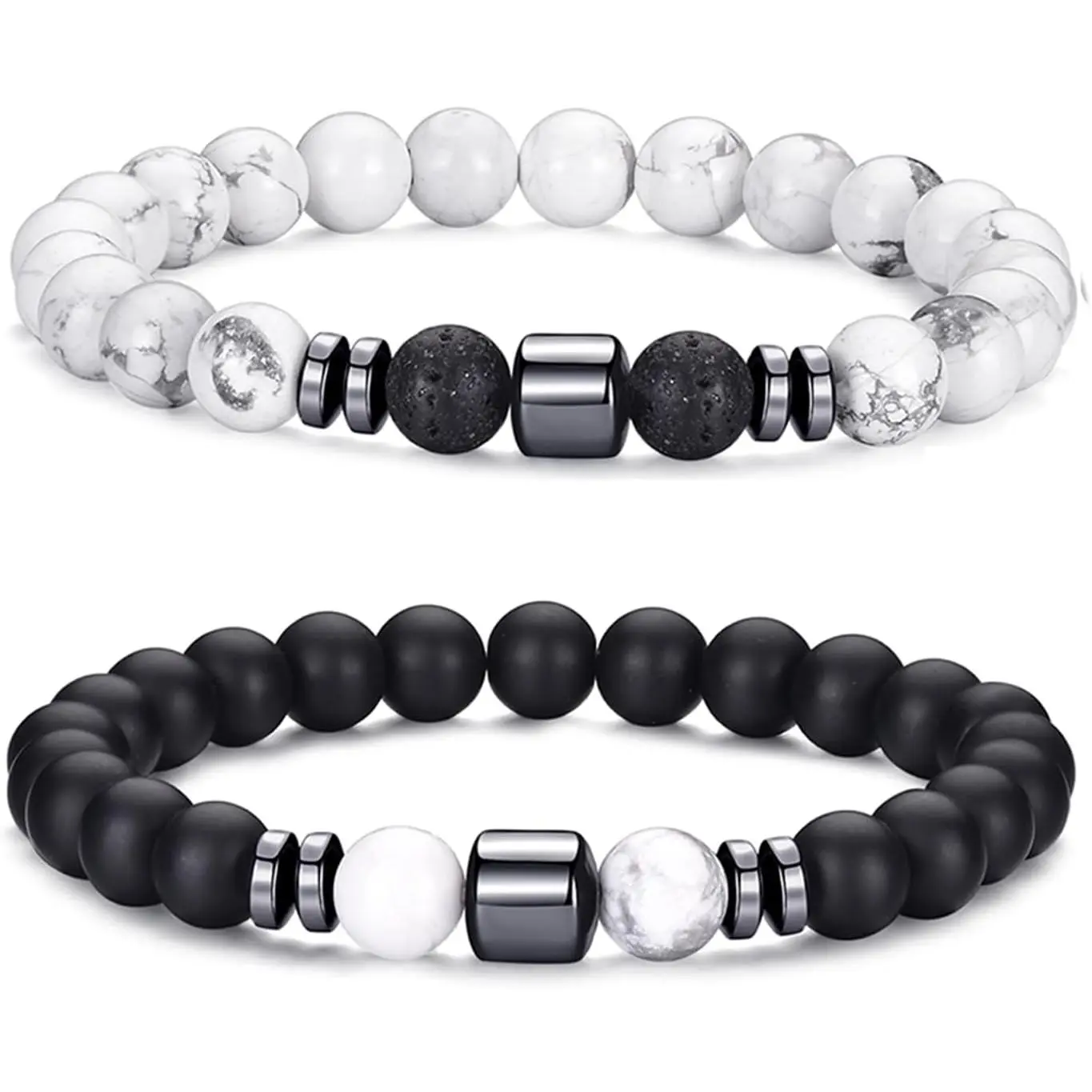 Mens Beaded Bracelets Set 8MM Tiger Eye Lava Stone Stretch  Stone Men's Bead Bracelet Mens Bracelet