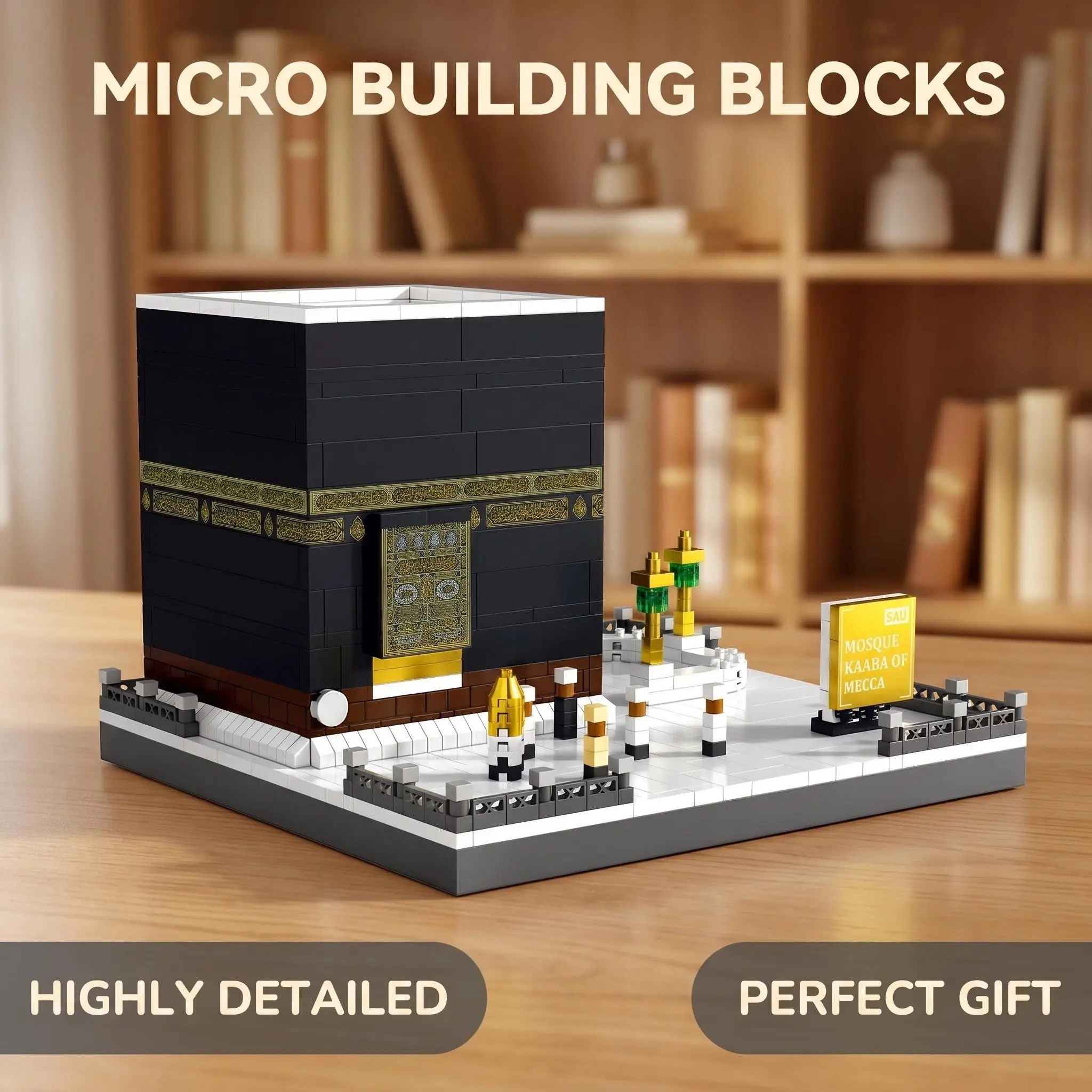 800+pcs Mecca Kaaba Building Blocks Model, Abs Material, Islamic Architecture Details, Immersive Assembly, Desktop Decor, Gift for Muslim Culture Lovers