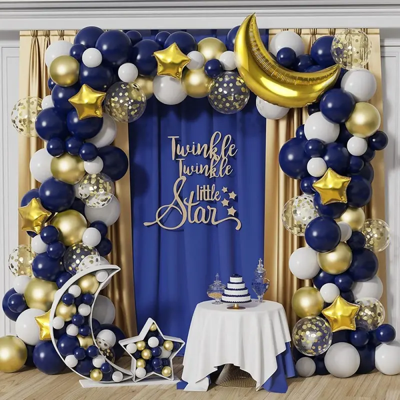 129 Pcs Navy Blue Gold Moon Star Balloon Arch Kit, Twinkle Twinkle Little Star Themed Backdrop Decorations for Gender Reveal, Baby Shower & Birthday Party
