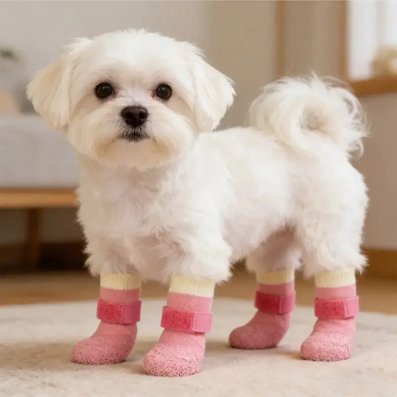 All-Season Pet Shoes Waterproof Socks, Dog Rain Boots Anti-Slip Durable, Outdoor Sports Puppy Foot Covers, Soft Sole Wear-Resistant, 4 Pairs Outside Paws