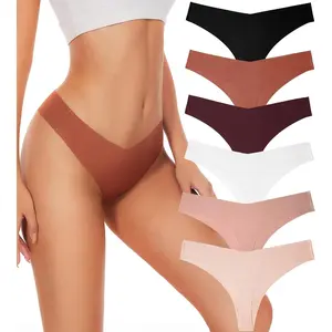 Valentine's Day Gift Seamless Thongs For Women V-waisted No Show Thong Seamless Panties Breathable Comfortable Underwear Womens 6-Pack