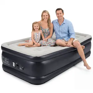 Mattress with Built-in Pump, 20 Inch Raised Air Bed, Upgraded Honeycomb Pillar Design, Fast 3-Min Inflation,  for Home Guests and Camping