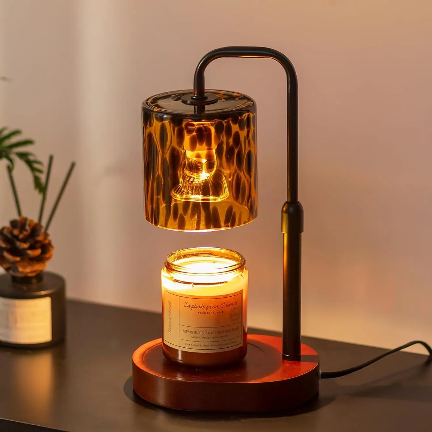 Candeldo Tortoise Shell Home Decor: Black Candle Warmer Lamp with Timer Vintage Leopard Lamp with 2 Bulbs Height Adjustable Cheetah Candle Warmer Dimmable Women Birthday Gift