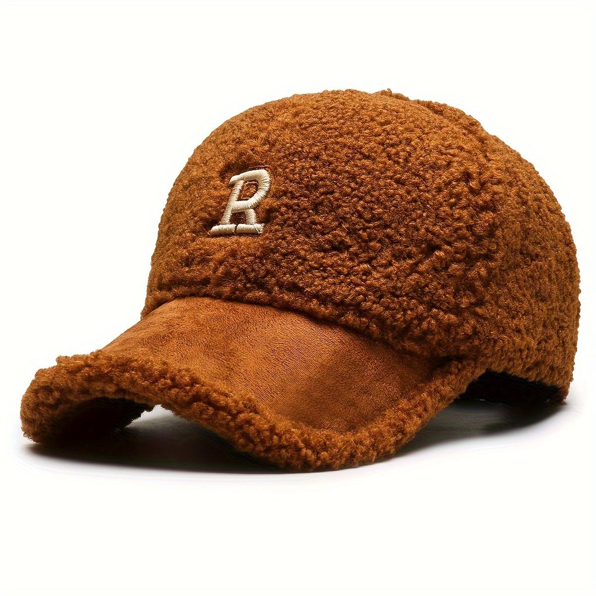 Letter R Teddy Plush Warm Baseball Cap Fashionable Versatile Duckbill Hat