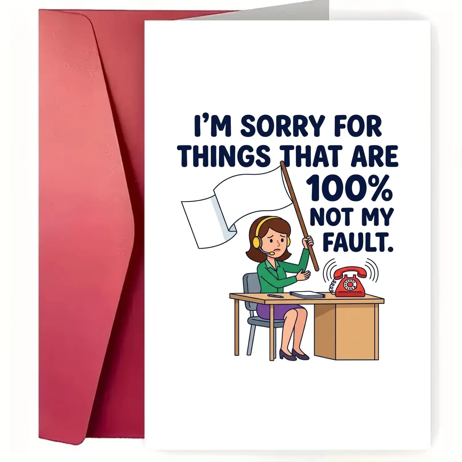 💔 Professional Apologizer! 📞 "I'm Sorry For Things That Are 100% Not My Fault" Sarcastic Customer Support Card | Funny Call Center Employee Anniversary Farewell Appreciation Gift with Kraft Envelope (5x7 Inches) 🤖