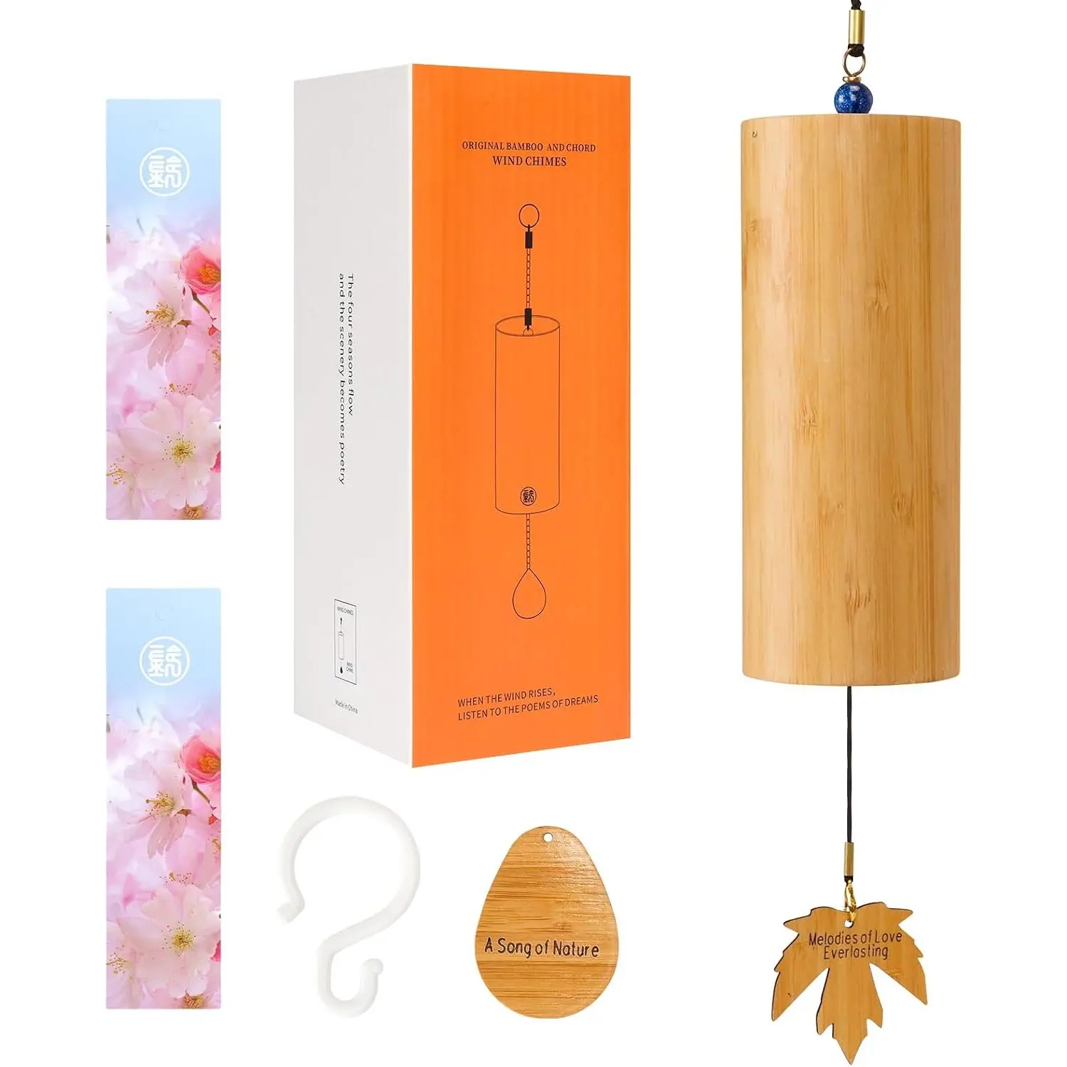 Outdoor  Wind Chimes, Small Wooden Handcrafted Chimes with Calming Deep  &  Beautiful (C Major) Sound,  Decor  Idea, Yellow, -B-1
