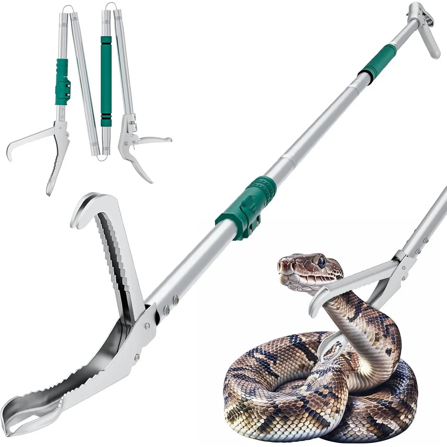 69" Snake Grabber Tool – Heavy Duty Locking Reptile Tongs for Rattlesnakes, Long Reach Folding Snake Catcher for Outdoor, Garden, and Emergency Use