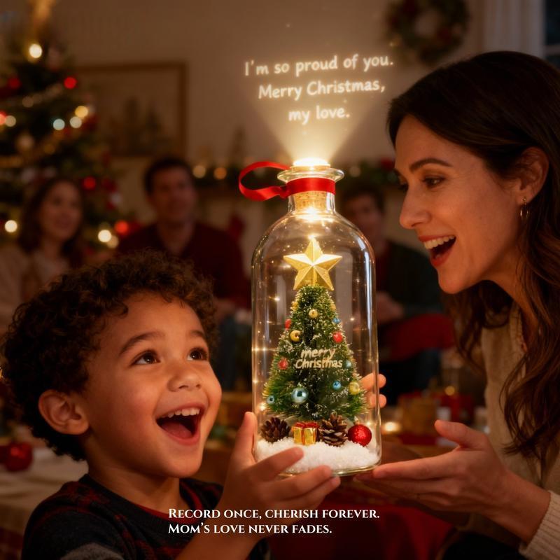 Recordable Message in a Bottle Christmas Tree – Personalized Voice Glass Ornament with Snow Scene – Heartfelt Christmas Gift for Mom, Kids, Friends or Lovers,Xmas Tree Decor