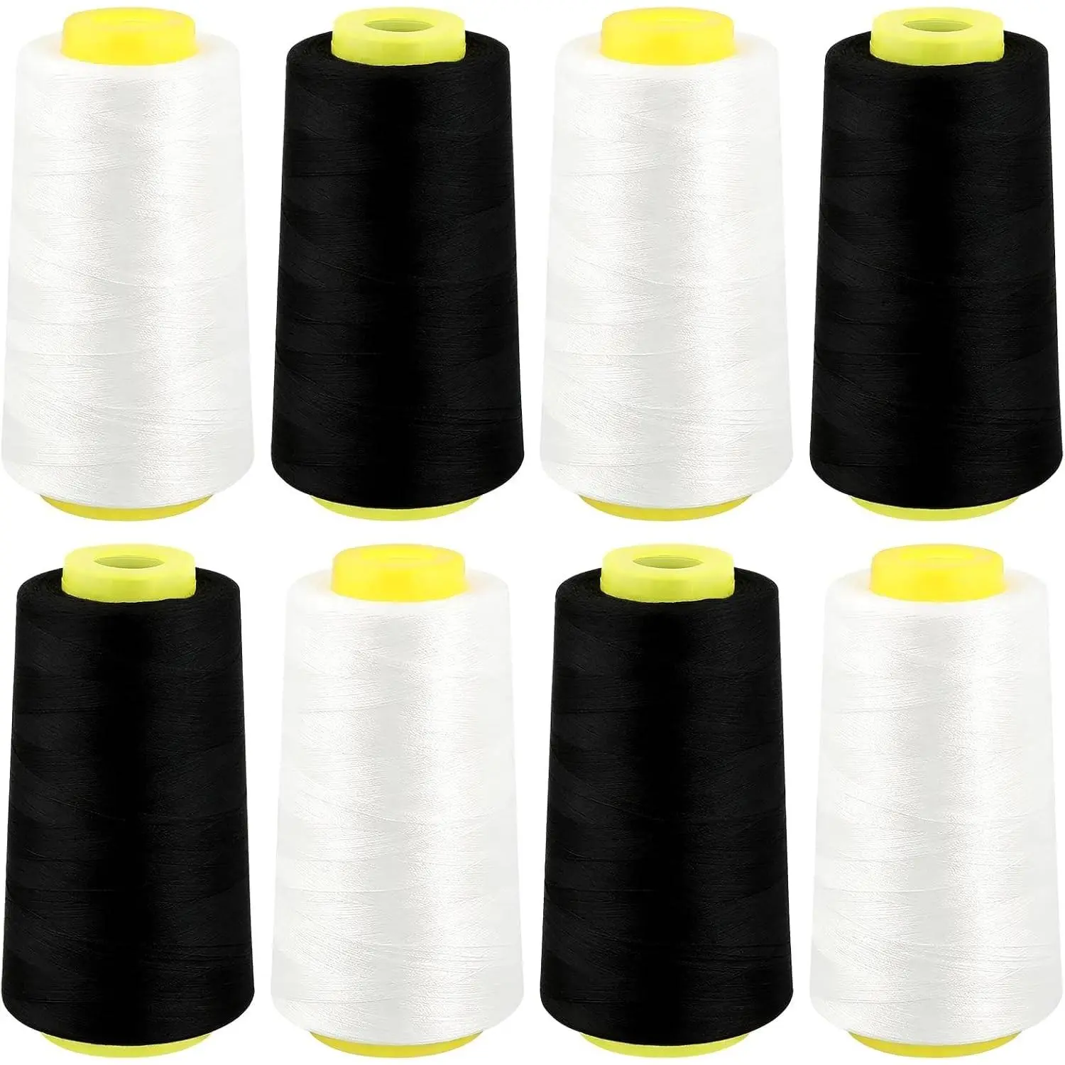 8 Cones Serger Thread 3000 Yards Each Spool Black & White 40S/2 Polyester Thread for Sewing Machine All Purpose Overlock Quilting Embroidery