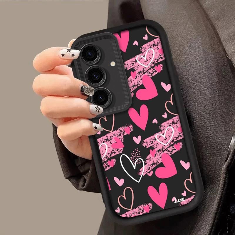 New Pink Graffiti Heart Phone Case for Samsung Galaxy S26 S25 S24 S23 S22 S21 Fe Plus Ultra A13 A14 A15 A16 A17 A33 A34 A35 A36 A52 A53 A54 Note20 Silicone, Protective