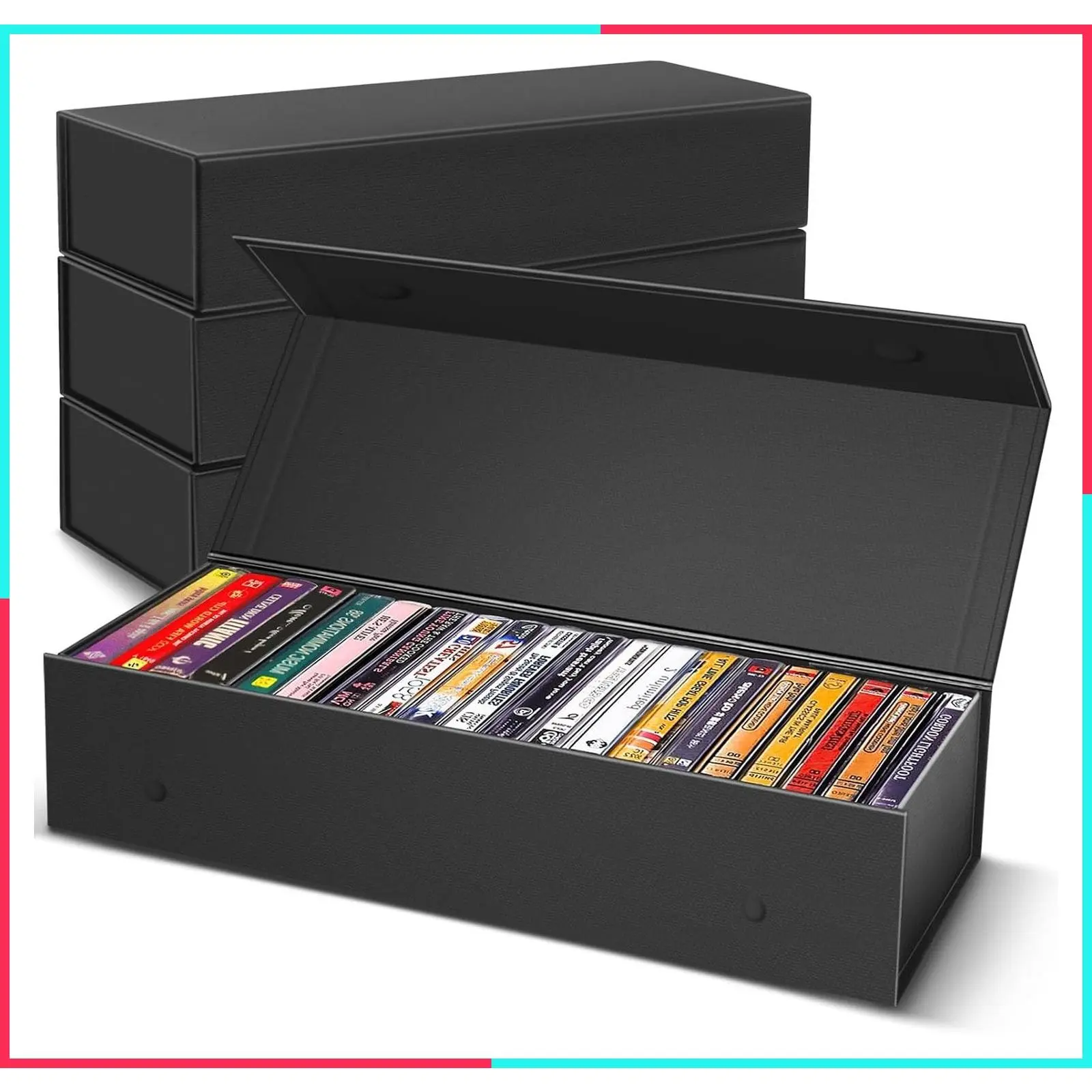 3 Pack Cassette Tape Storage Box, Holds 60 Cassette Cases, Media Storage Organizer
