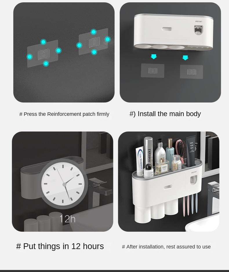 Creative toothbrush shelf, no punching, mouthwash, brushing cup, wall-mounted bathroom storage, automatic toothpaste squeezer toothbrush sterilizer