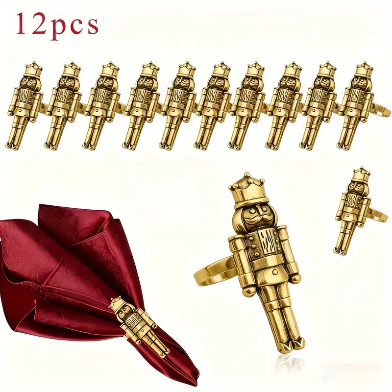 12pcs selling Christmas decorations Christmas Nutcracker napkin ring retro metal table decoration ring Festival send a napkin buckle napkin ring tableware arrangement