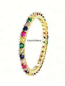 1 Piece Full Circle Colorful Zircon Ring, Luxury Colored Zircon Thin Band, Trendy Stackable Index Finger Ring for Women
