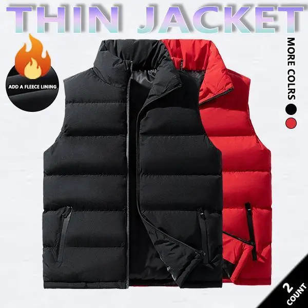 Men's 2-Count Woven Collared Sleeveless Padded Quarter-Zip Waistcoats - Plain, Warm, Waterproof, Casual, Mensfashion, Autumn Winter Waistcoat Outfit, Layer Over Shirts, Machine Washable, Do Not Dry Clean