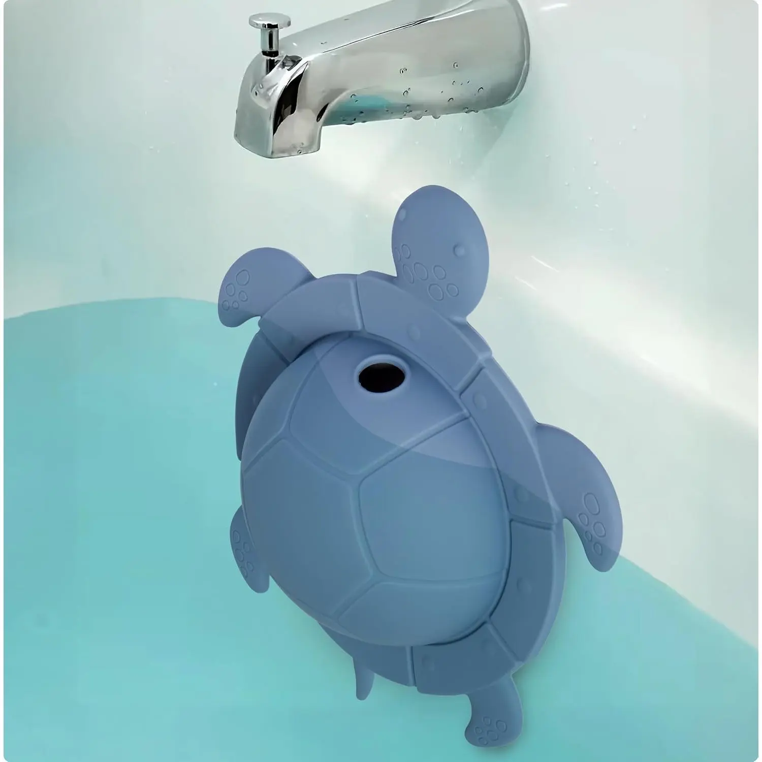 Turtle Bathtub Overflow Drain Cover, Deep Sea Blue | -fit  drain cover helps  water loss for deeper baths; turtle design fits standard tub drains.