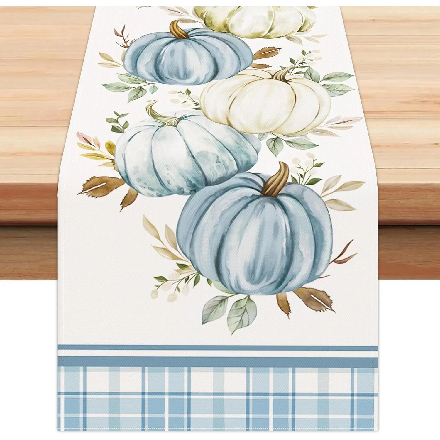 Fall Blue Pumpkins Eucalyptus Leaves Table Runner 13x72 Inch Buffalo  Autumn Thanksgiving Kitchen Dinning Table Decoration for Indoor Outdoor  Party Decor