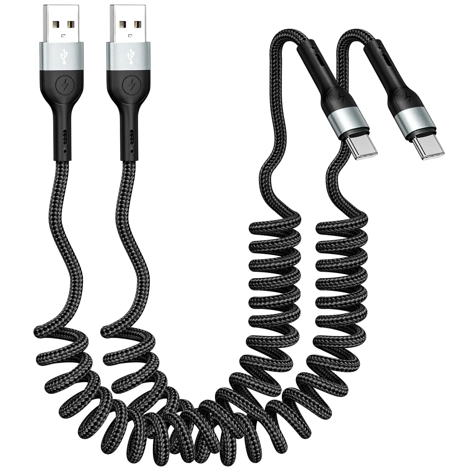 Coiled USB C Charger  for  [3ft 2Pack],USB A to USB C ,Durable Braided Type C    for  17/16/15/Pro/Pro Max,Galaxy S10/25,Android Devices(Black)