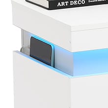 Sikaic 2PCS Nightstand with LED Lights Charging Station White Side Table Dresser Pedestal Tabletop Mode Lighted Vanity Desk