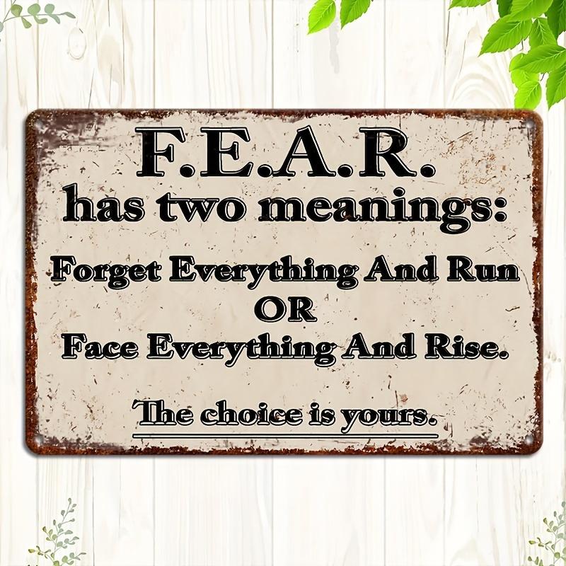 1pc Fear Explanation Philosophical Style Sign 8x12 Inch Thoughtful Decor for Home Office Bar Cafe Man Cave Gift Idea Inspirational Quote Wall Art Vintage Metal Plaque