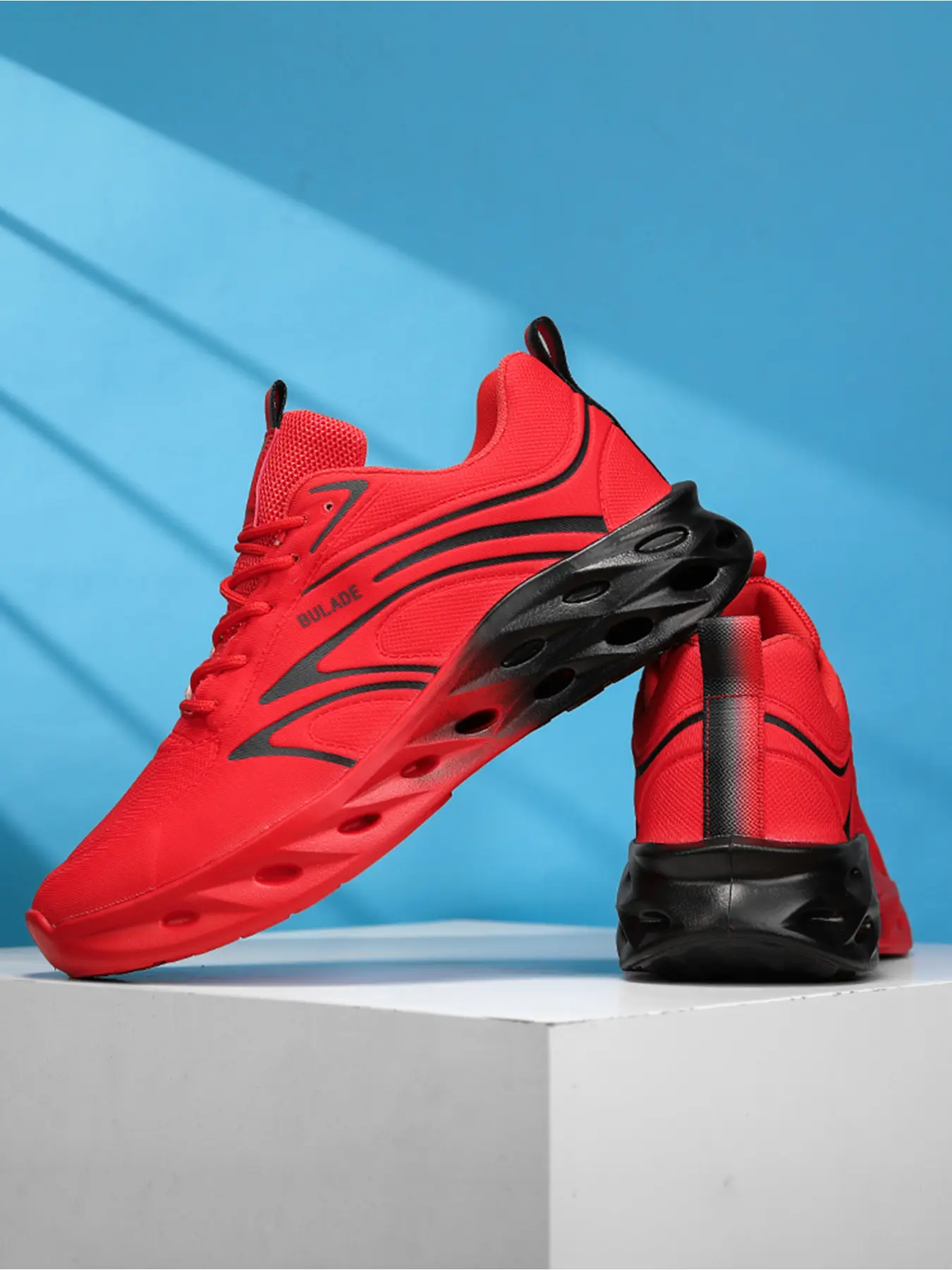 Men Gradient Blade Sole Sneakers Hollow Thick Platform Running Shoes Breathable Mesh Lace Up Height Increasing Anti Slip Athletic Trainers