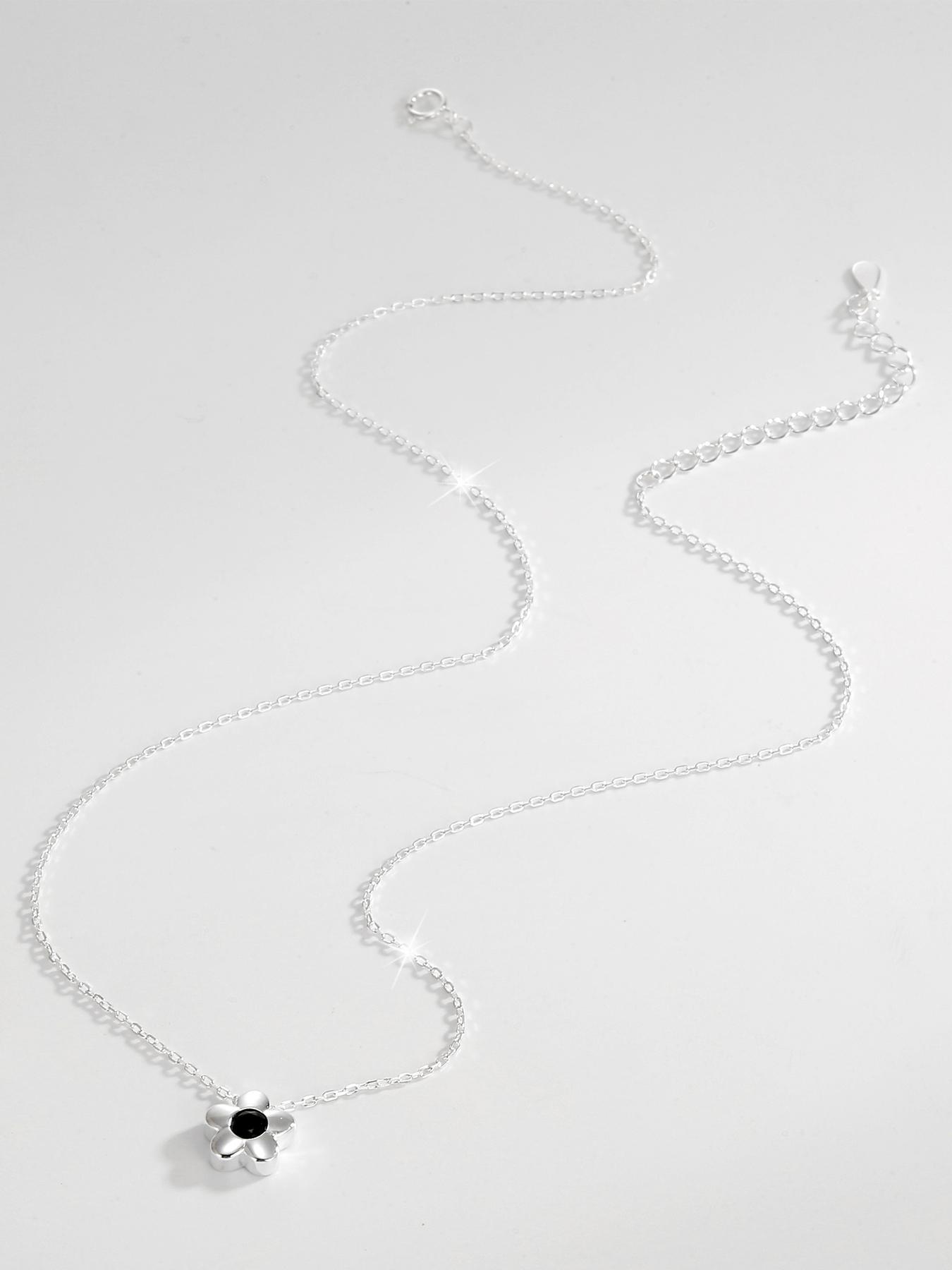 S925 Sterling Silver Daisy Flower Design Pendant Necklace for Women & Girls, Fashion Rhinestone Decor Jewelry for Party, Daily Decor, Trendy All-match & Exquisite Jewelry for Birthday Gift