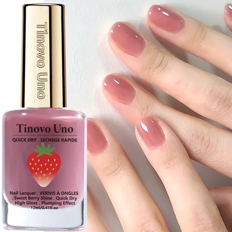 Tinovo Uno Jelly Nude Pink finger nail polish, with a sweet berry sheen, quick-drying and high-gloss, easy to apply and long-lasting—perfect for your daily commute to work, Shine Polish