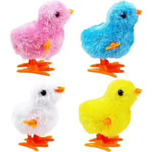 4PCS Chick Plush Wind Up Toys, Novelty Baby Chick Toys - Wind Up Easter for Kids and Toddlers 1-3 2-4, Chicken for Easter Basket Stuffers, Party Favors - Animals Plush Clockwork