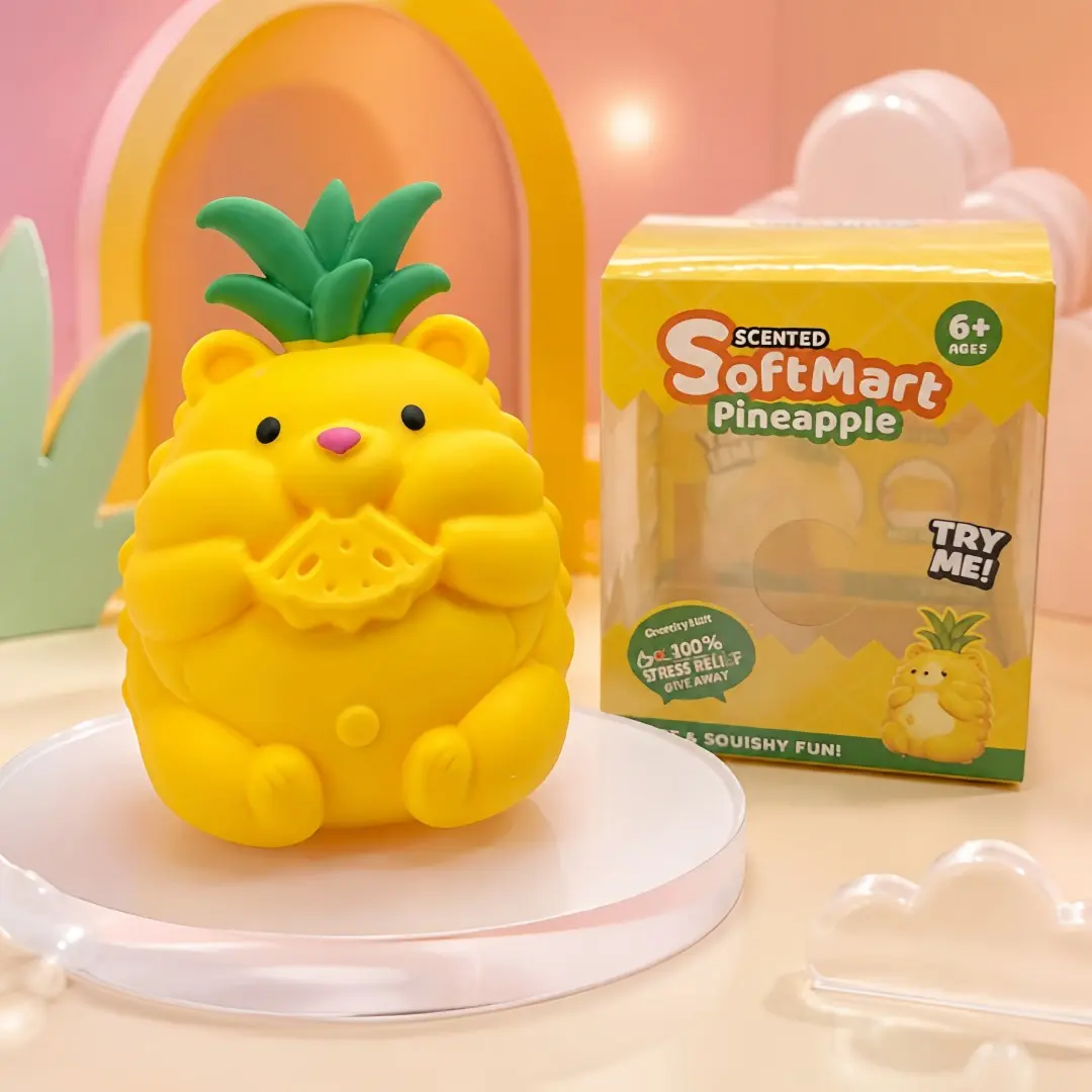 Jumbo Scented Fruit Squishy Toy Soft Silicone Pineapple Bear Peach Strawberry Slow Rising Stress Relief Fidget Toy Cute Fake Food ASMR Sensory Prop Gift For Teen Girls Office Desk Content Creator Shooting Decor