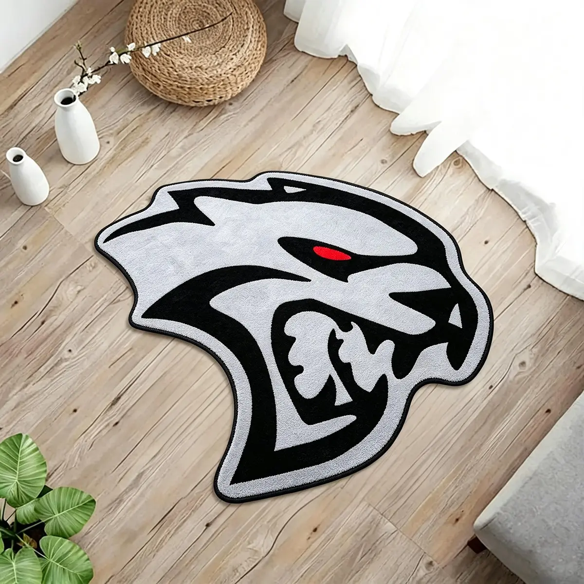 Trendy Leopard Head Carpet, Contrast Plush Decorative Rug, Anti-Slip Floor Mat for Living Room Coffee Table, Gaming Room Decor