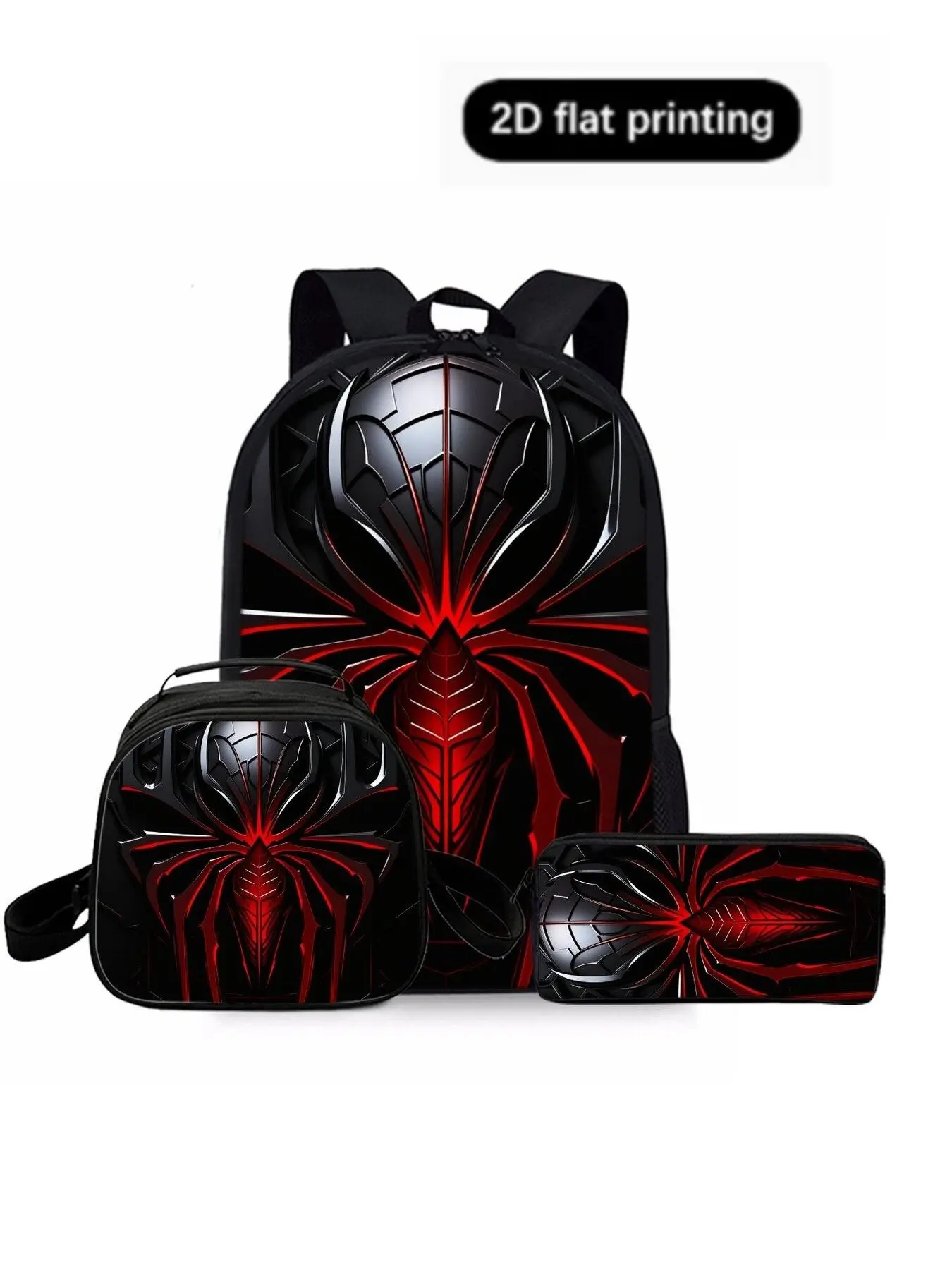 Mechanical Spider 2D Print Pattern Backpack Set, Lunch Bag, Pencil Case, Shoulder Bag, Casual Geometric Design, All Seasons, Three-Piece Kit