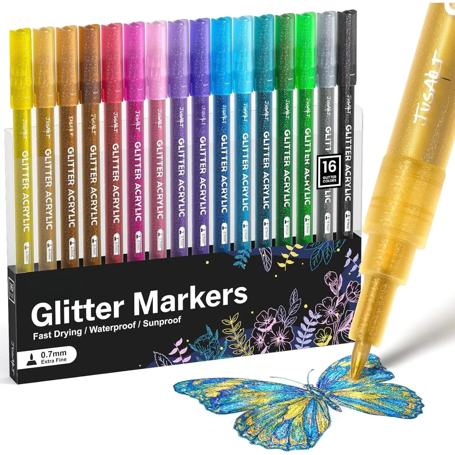 16 Colors Glitter Markers, Glitter  Pens,   Markers Shiny Shimmer Pens for  Adults DIY Crafts, Card Making, Drawing, Scrapbooking, Glass, , Stone, Fabric, Rock