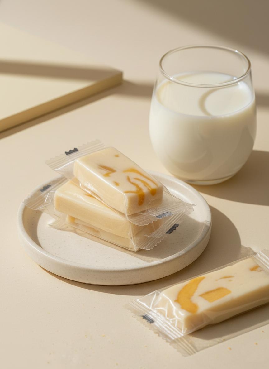 Mango Milk Nougat Candy, Soft Chewy Milk Candy with Fruity Flavor, Classic Asian Sweet Snack, Rich & Creamy Treat (100g × 3 Packs)